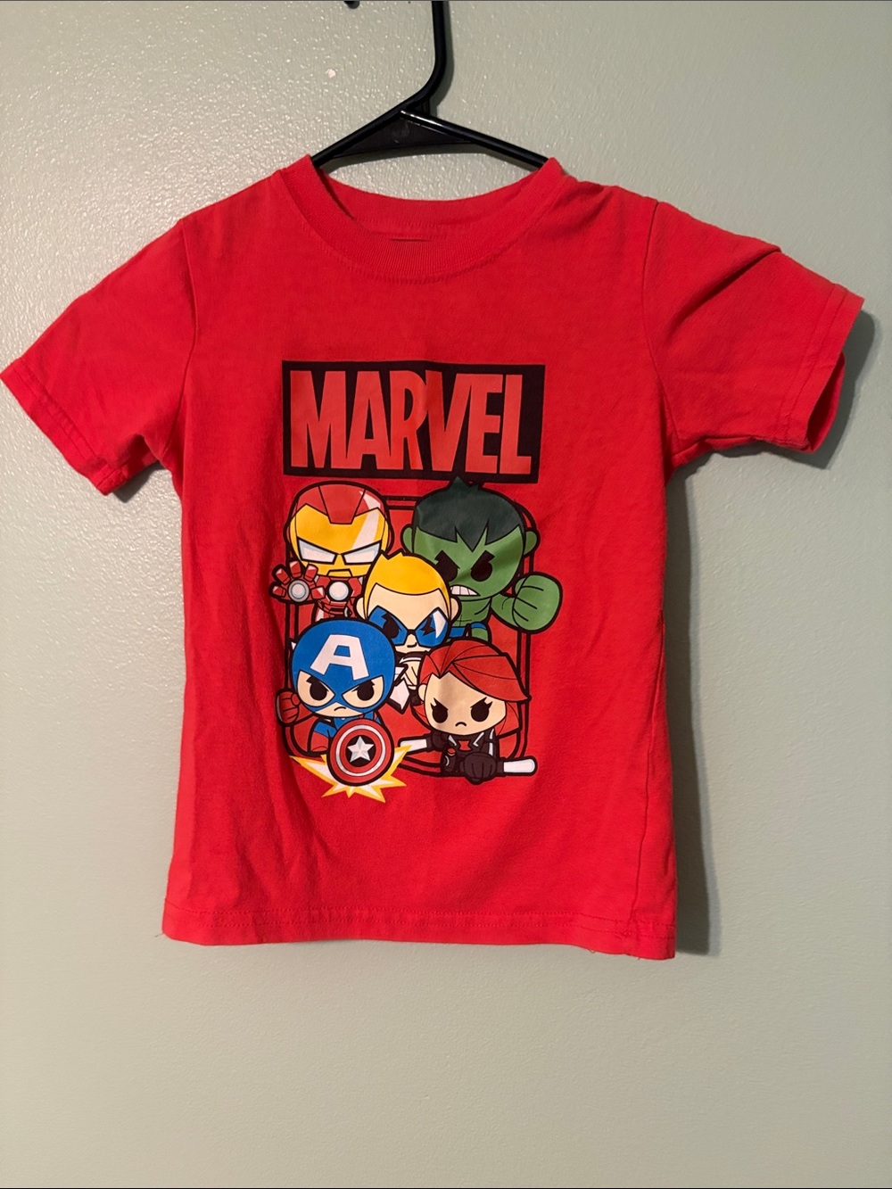 Marvel Red Kids Short-Sleeve Tee with Avengers Chibi Graphic